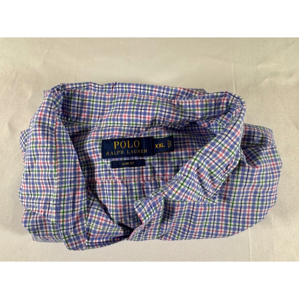 Polo Ralph Lauren Slim Fit XXL Button Down Shirt Blue Green Pink Plaid Check